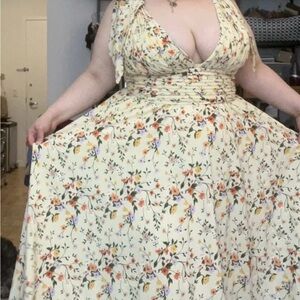 NEW NWT Mac Duggal 50657 Yellow Floral Soft Tie Sleeveless Tiered Maxi Dress 12